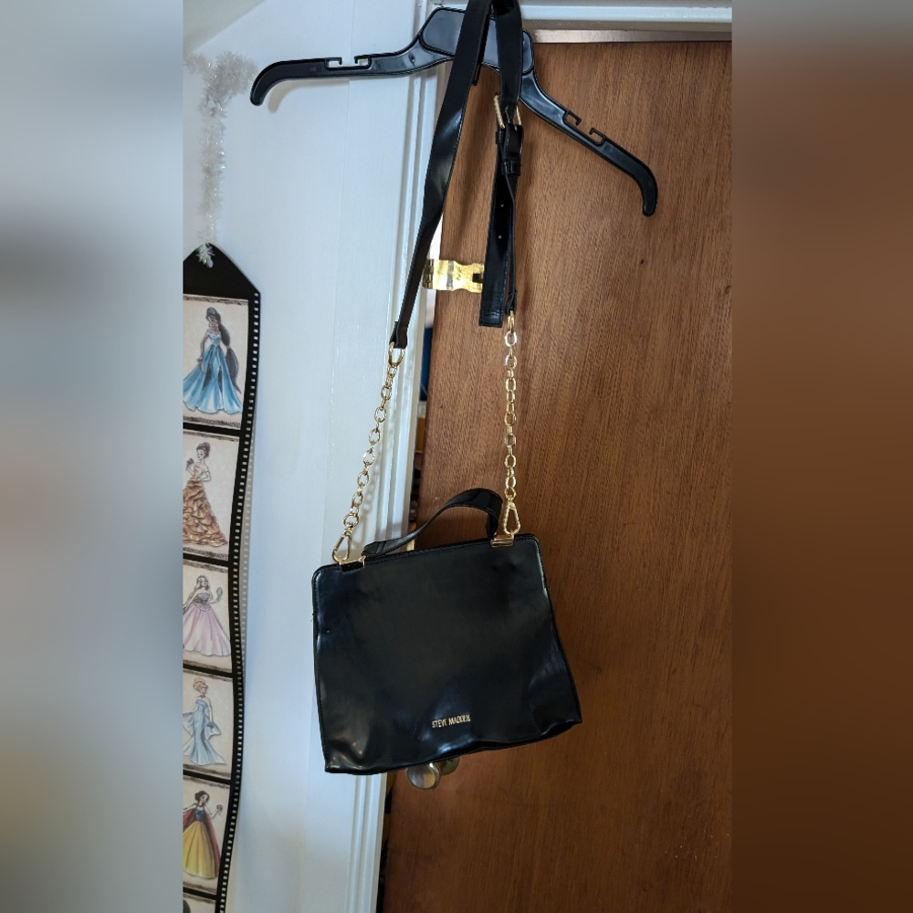Steve Madden Black with Gold Chain Crossbody PU Bag